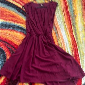 Miss Sixty Burgundy Sleeveless Midi Dress with V-Neck